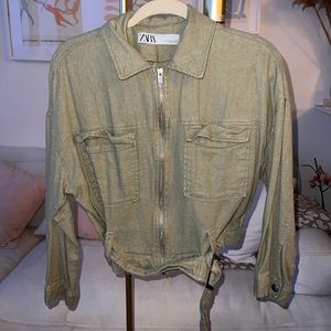 ZARA LINEN JACKET - PASTEL GREEN